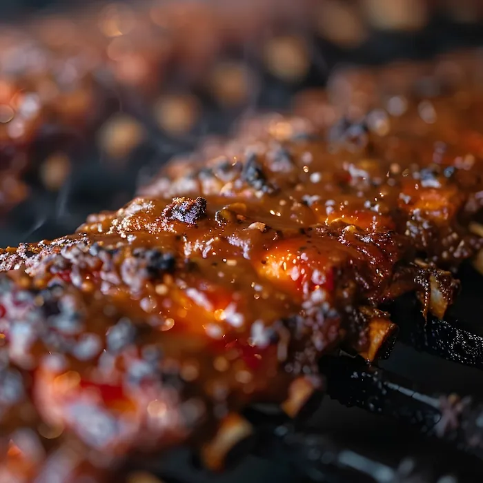 Glazed barbecue ribs fresh from the smoker